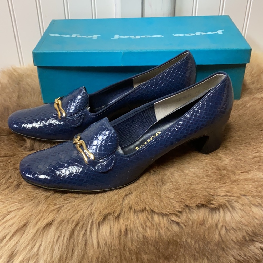 60s Joyce Blue Snakeskin Mod Heels Shoes 10 Vintage - Picture 4 of 9